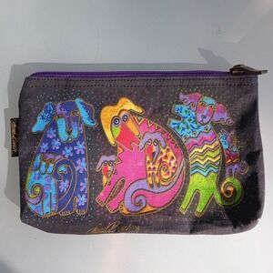 Laurel Burch Art Pouch Cosmetic Bag‎ Zippered Pouch Vibrant Dog Art